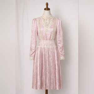 Vintage Scott McClintock Pink Satin Lace Dress Victorian Prairie Cottagecore 4